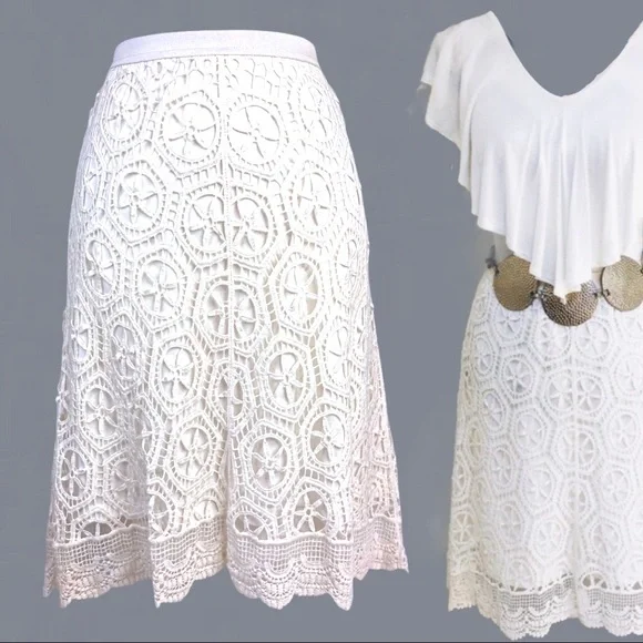 White Lace A-line Skirt - Picture 6 of 6